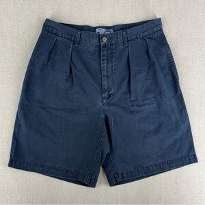 Y2K Polo Ralph Lauren Tyler Shorts Men 32W Navy Pleated 9" Inseam Chino Cotton